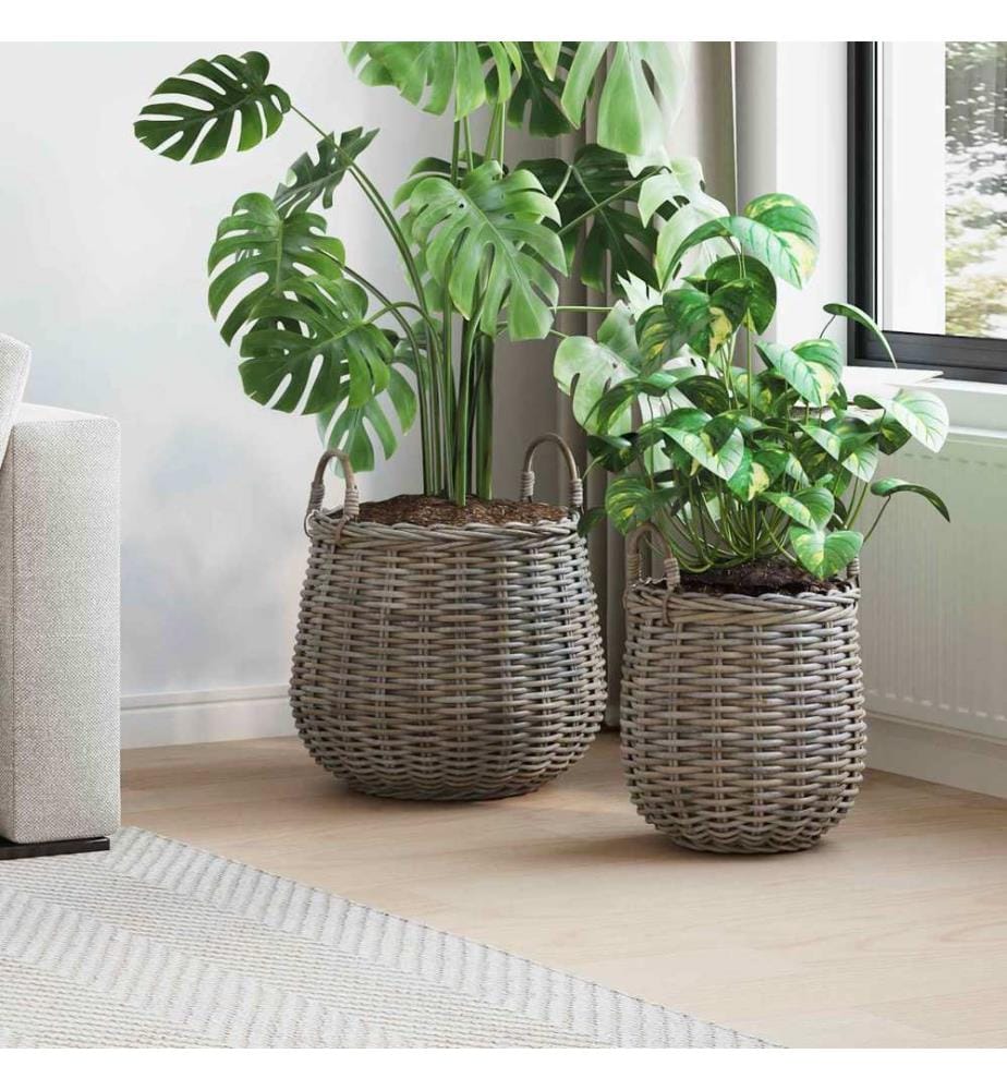 Blumentopf Körbchen mit Speicher 2 pcs Grau Lacak Rattan