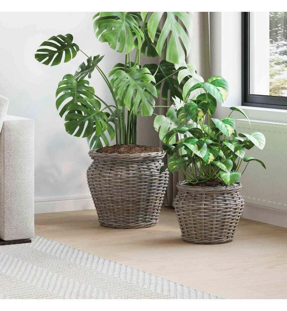 Blumentopfkorb mit Speicher 2 pcs Grau Lacak Rattan