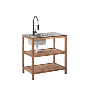 Isola per cucina esterna con lavello BRUCOLI Legno d'acacia Marrone/Nero