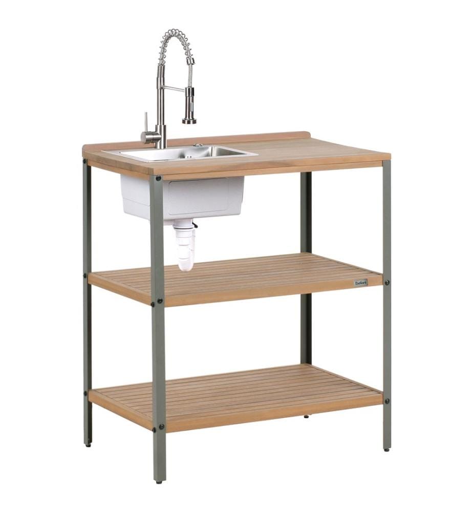 Set cucina da esterno 3 elementi con lavello IVREA Legno di acacia certificato Marrone/Argento