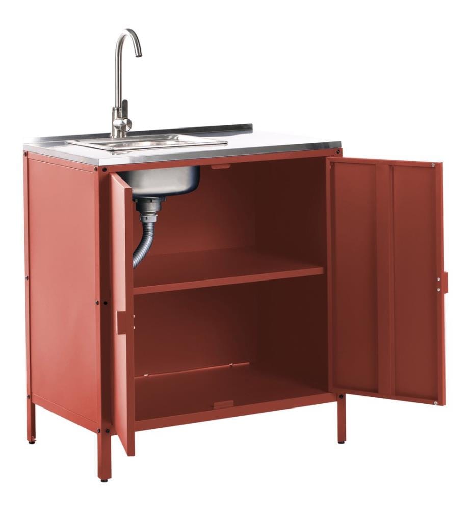 Meuble de cuisine d'extérieur avec évier VILAMA Métal Rouge