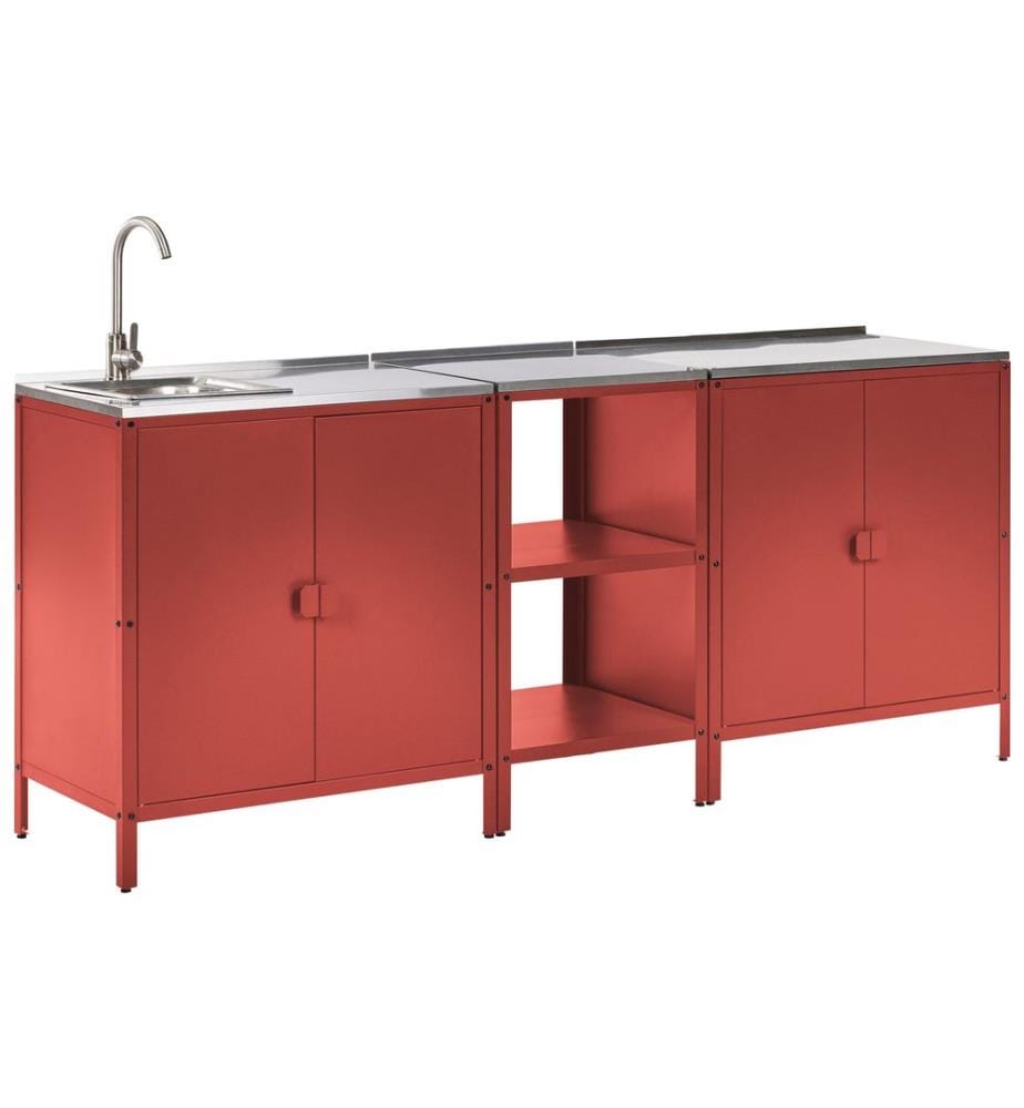 Outdoor-Küche 3er Set mit Spüle VILAMA Metall Rot
