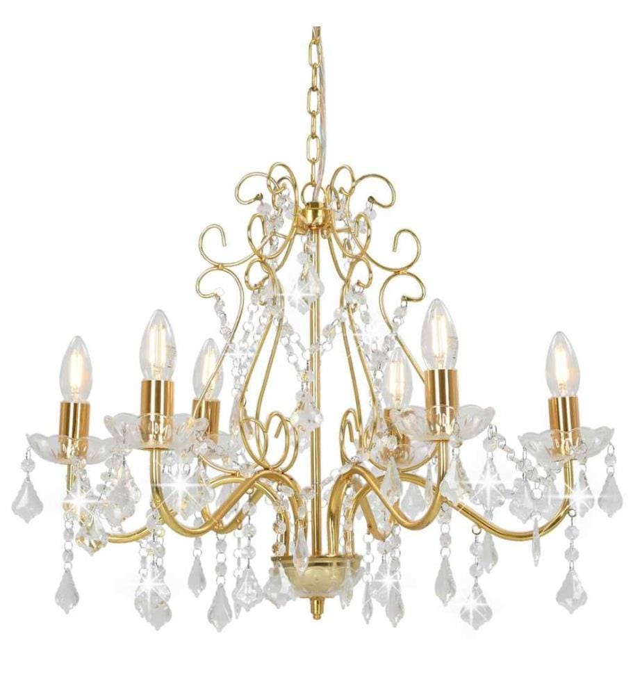 Kronleuchter mit Kristallperlen Golden Rund 6×E14