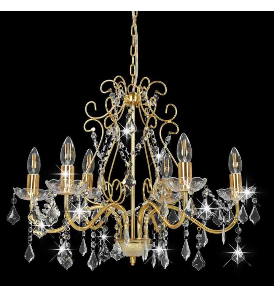 Kronleuchter mit Kristallperlen Golden Rund 6×E14