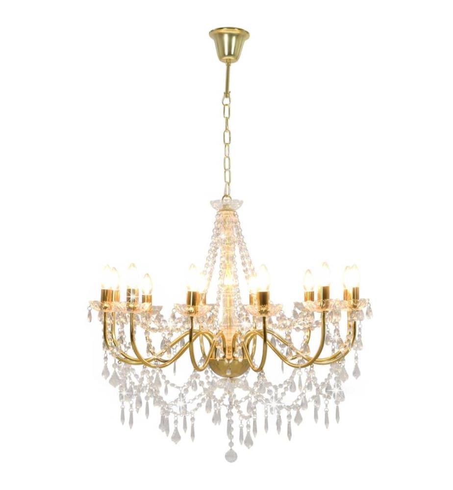 Lustre avec perles Doré 12 ampoules E14