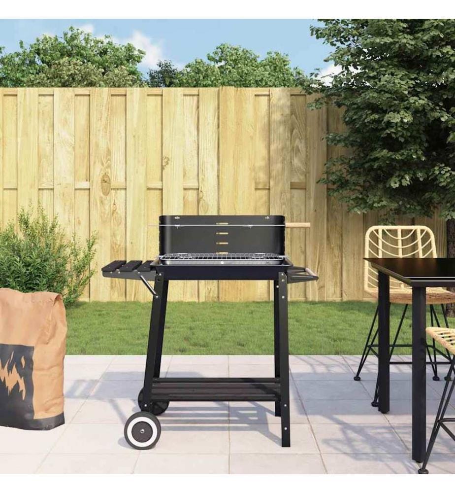 Holzkohlegrill mit Rädern Schwarz Stahl