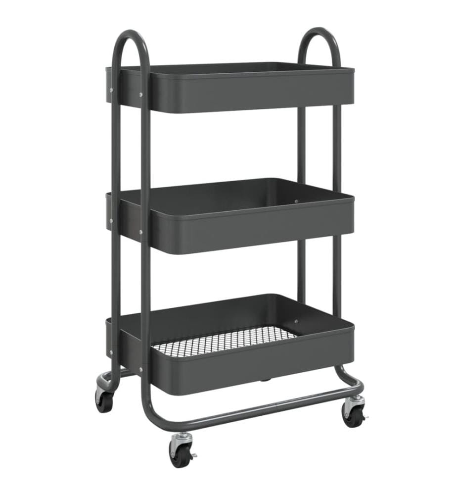 Chariot à 3 niveaux Anthracite 43x34x79 cm Acier