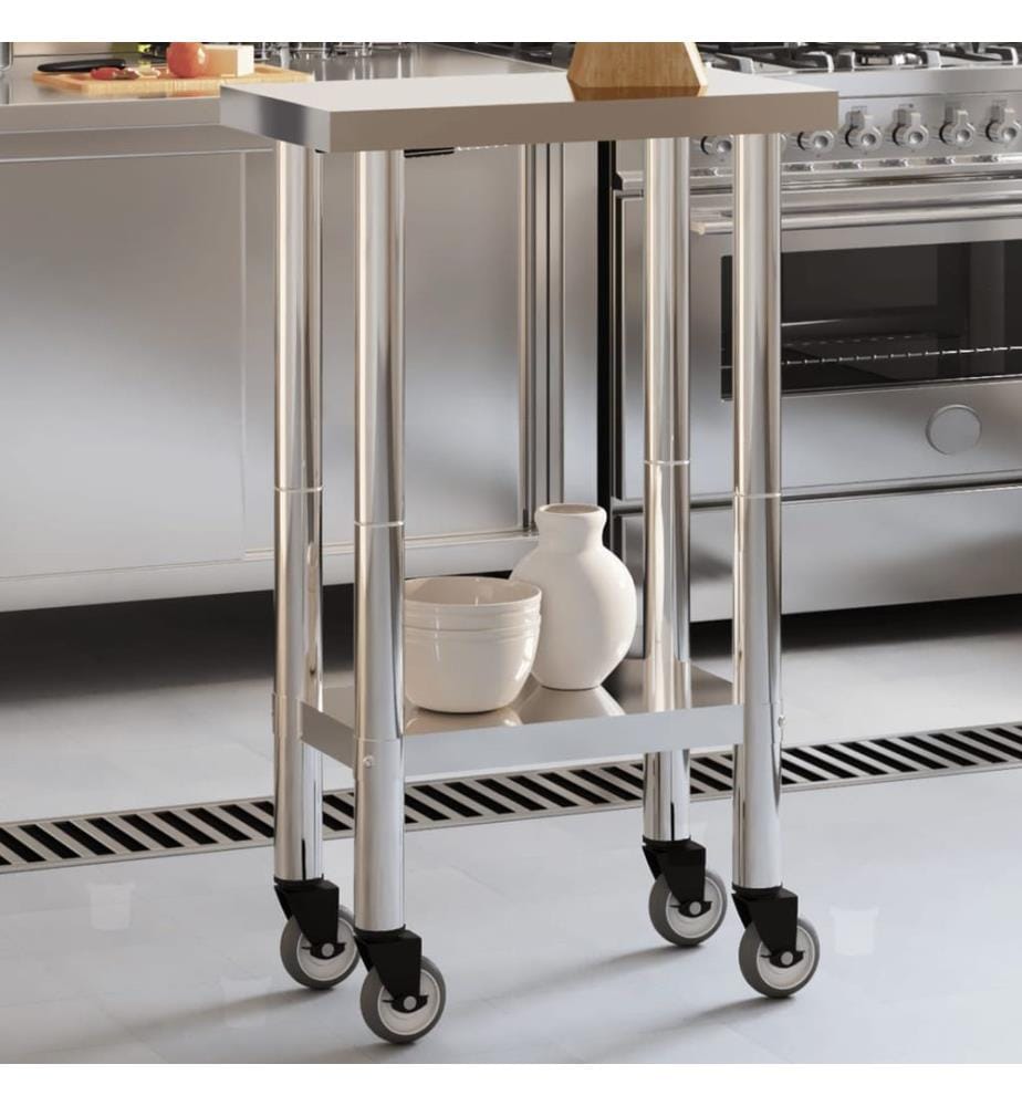 Table de travail de cuisine avec roues 55x30x85 cm inox