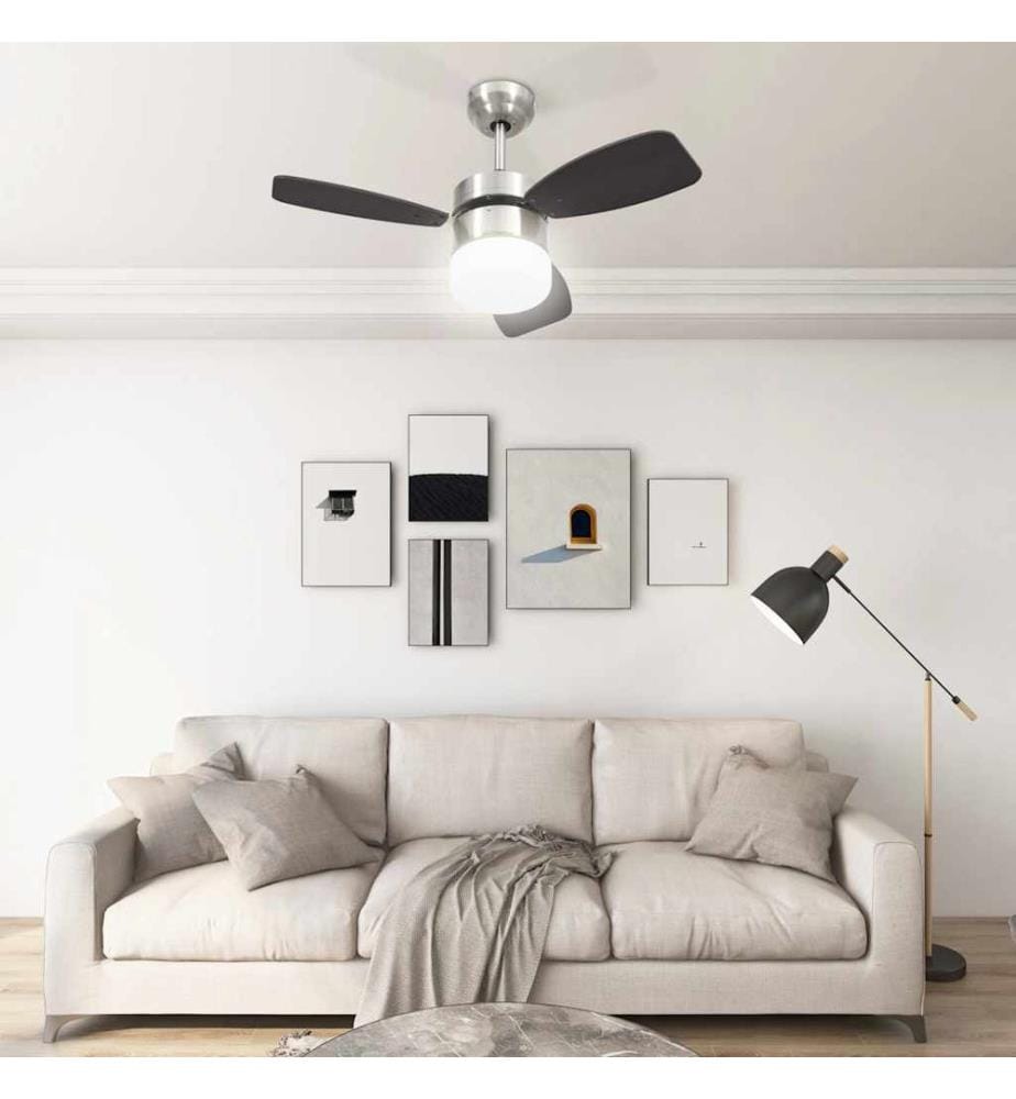 Ventilateur de plafond lampe et télécommande 76 cm Marron foncé
