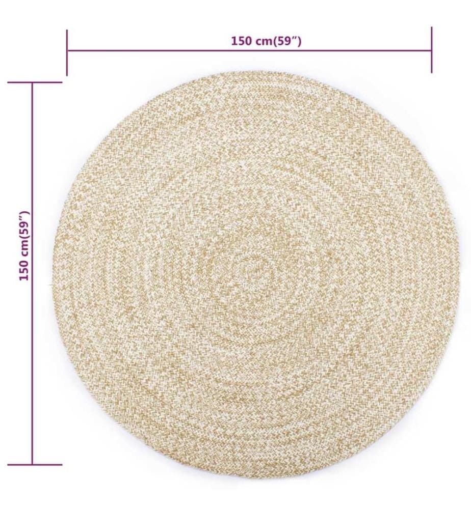 Teppich Handgefertigt Jute Weiss und Natur 150 cm