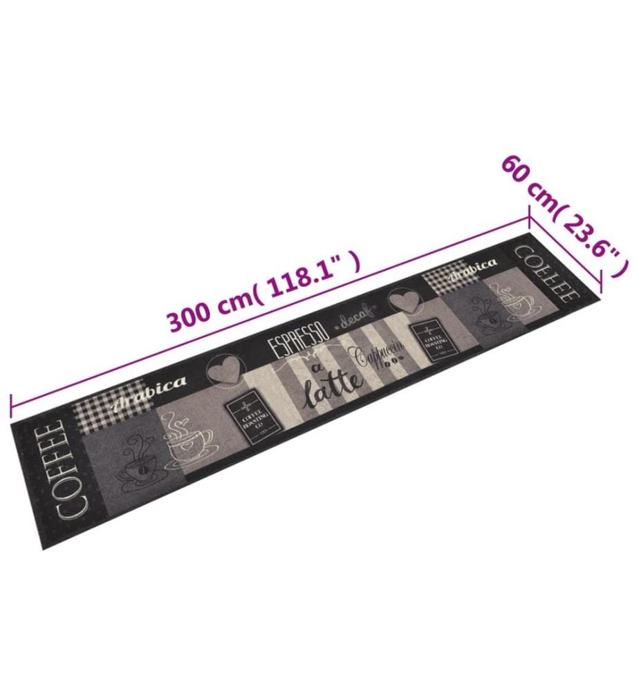 Tapis de cuisine lavable impression café noir 60x300 cm velours