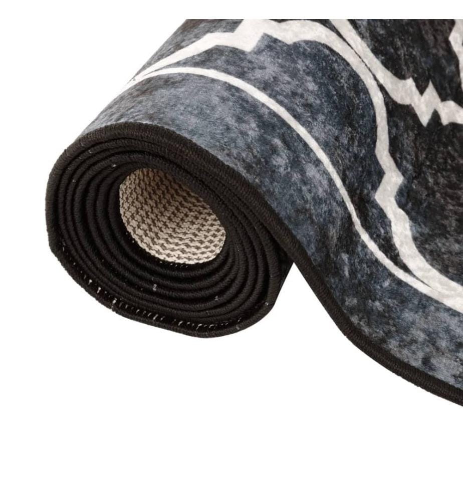 Tapis lavable noir et blanc 80x300 cm antidérapant