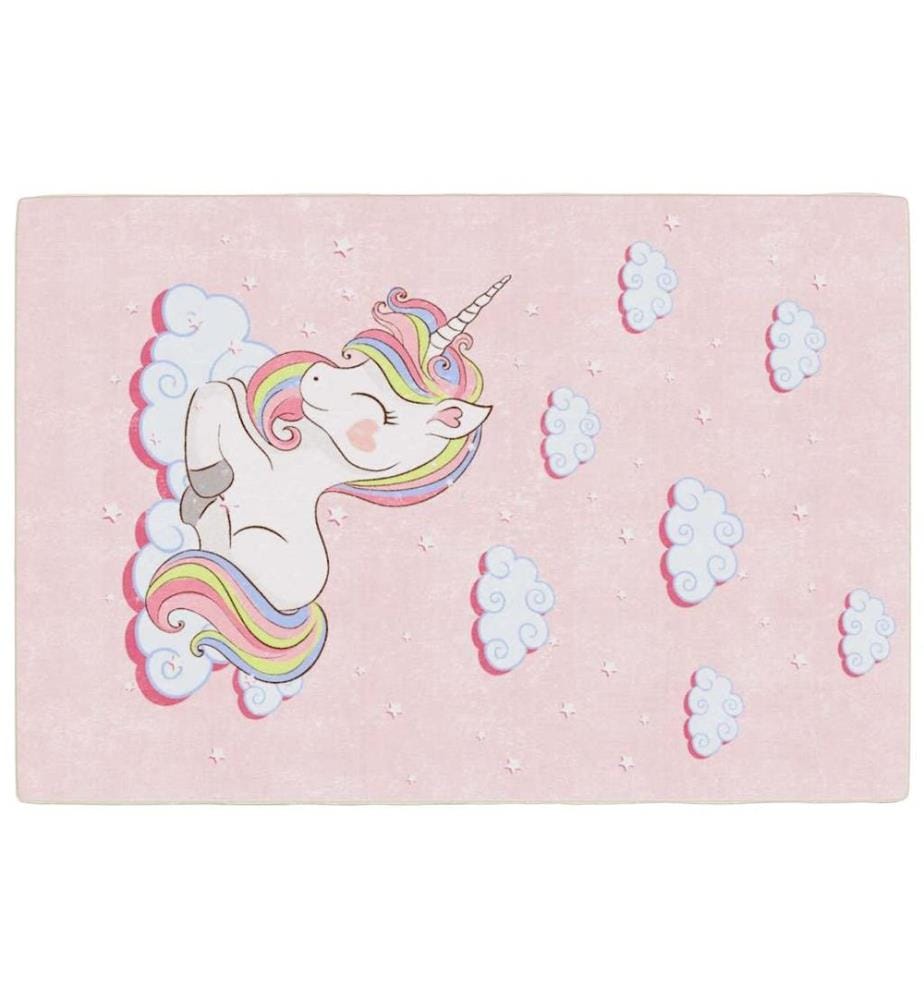 Kinderteppich Rosa 160x230 cm Einhorn Waschbar Rutschfest