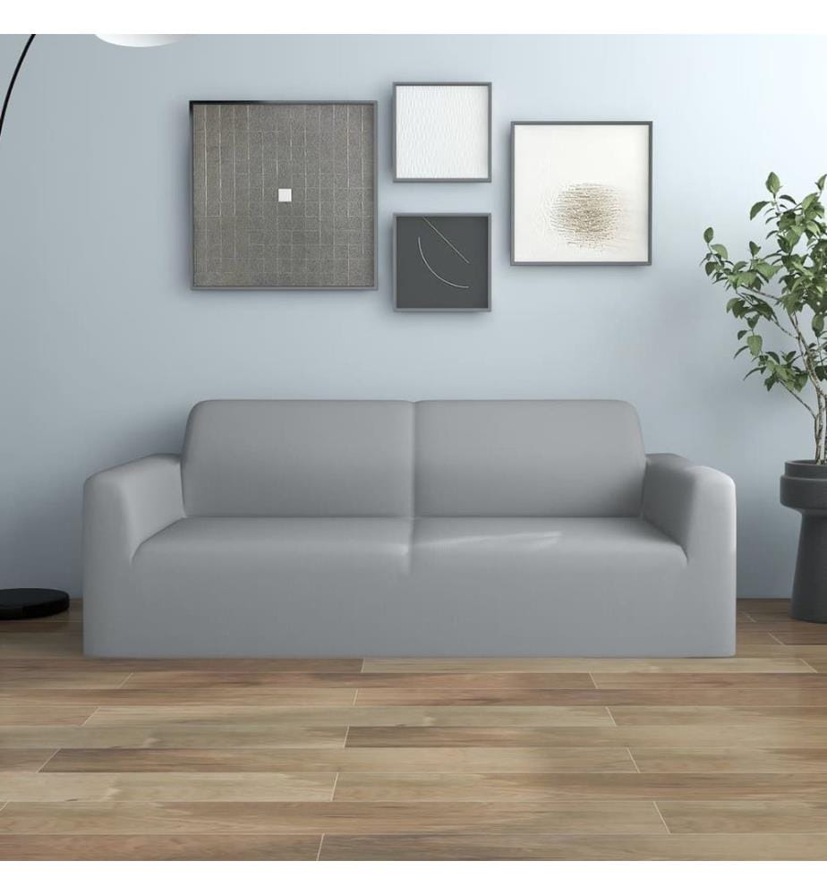 Stretch Sofahusse 2-Sitzer Grau Polyester-Jersey