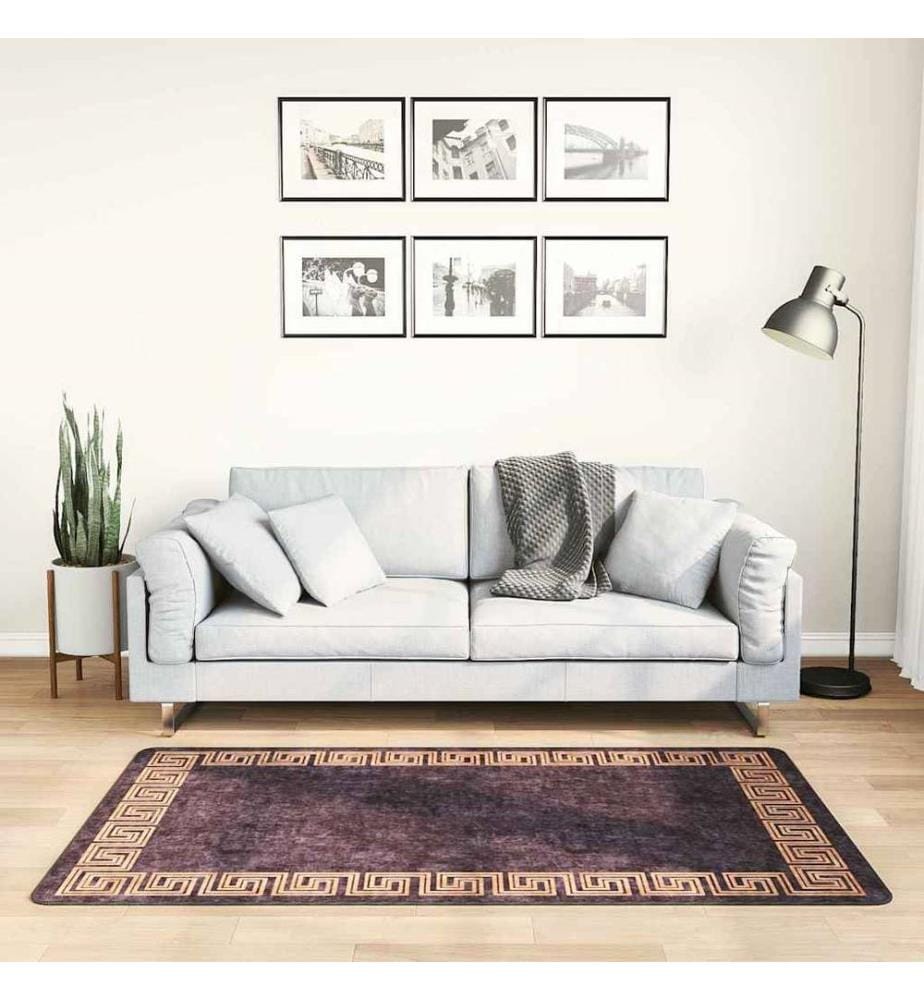 Tapis lavable antidérapant 80x150 cm Noir et doré
