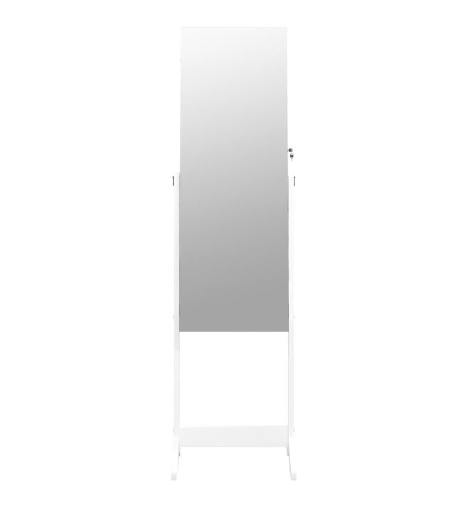 Armoire à bijoux avec miroir sur pied blanc 42x38x152 cm