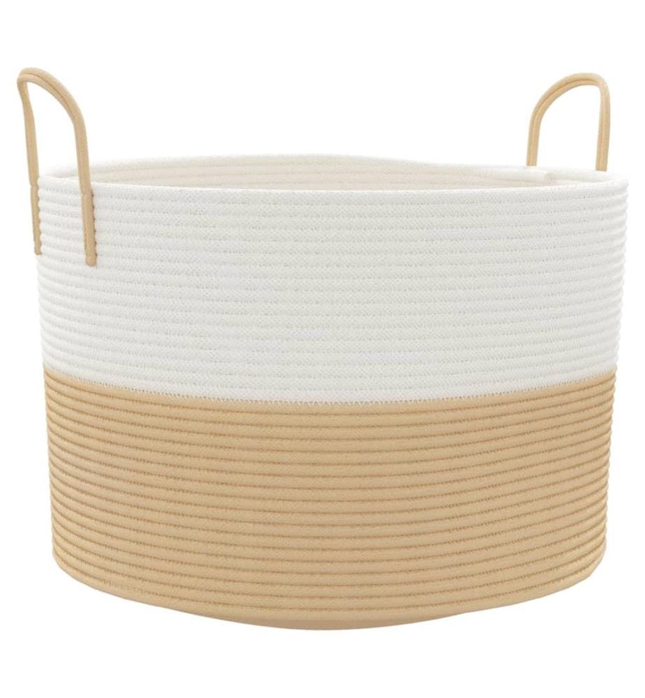 Panier de rangement beige et blanc Ø51x33 cm coton