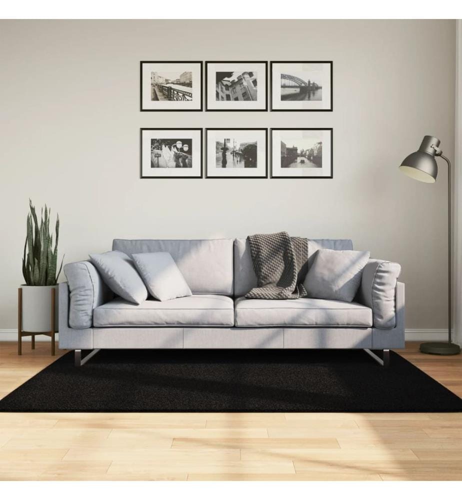 Tapis à poils courts doux et lavable noir 120x170 cm