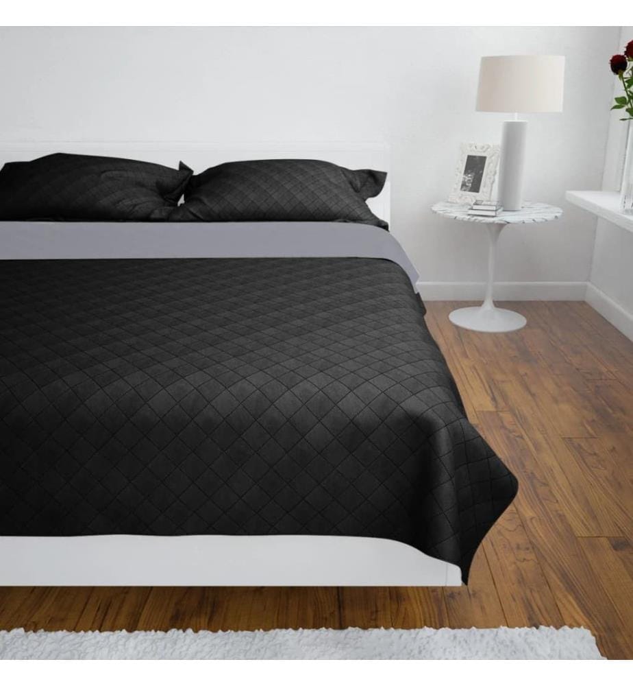 Couvre-lit à double face matelassé Noir/Gris 220x240 cm