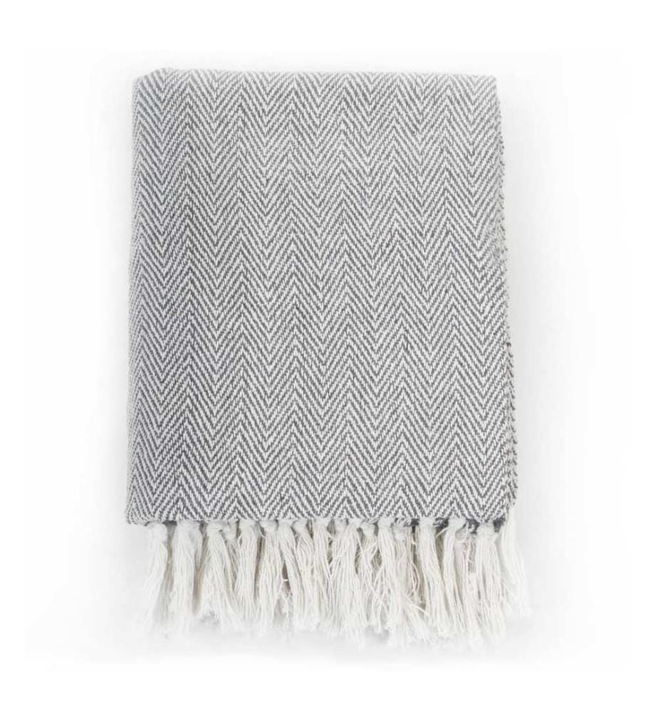 Couverture coton à chevrons 160x210 cm Gris