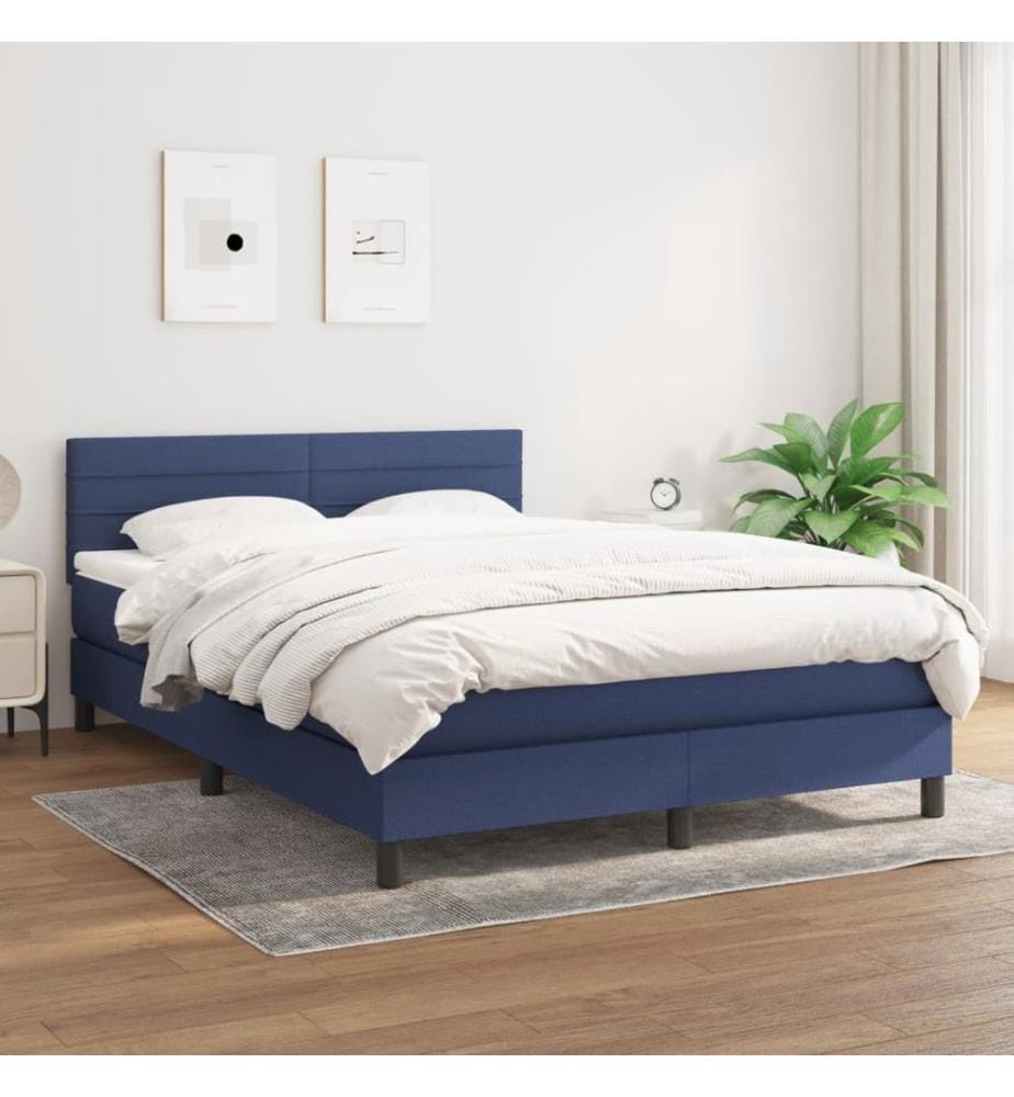 Boxspringbett mit Matratze Blau 140x200 cm Stoff