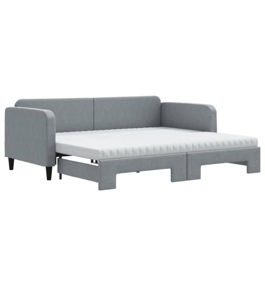 Lit de jour avec gigogne et matelas gris clair 90x200 cm tissu