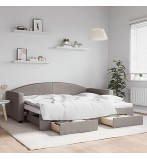 Tagesbett Ausziehbar mit Schubladen Taupe 90x200 cm Stoff