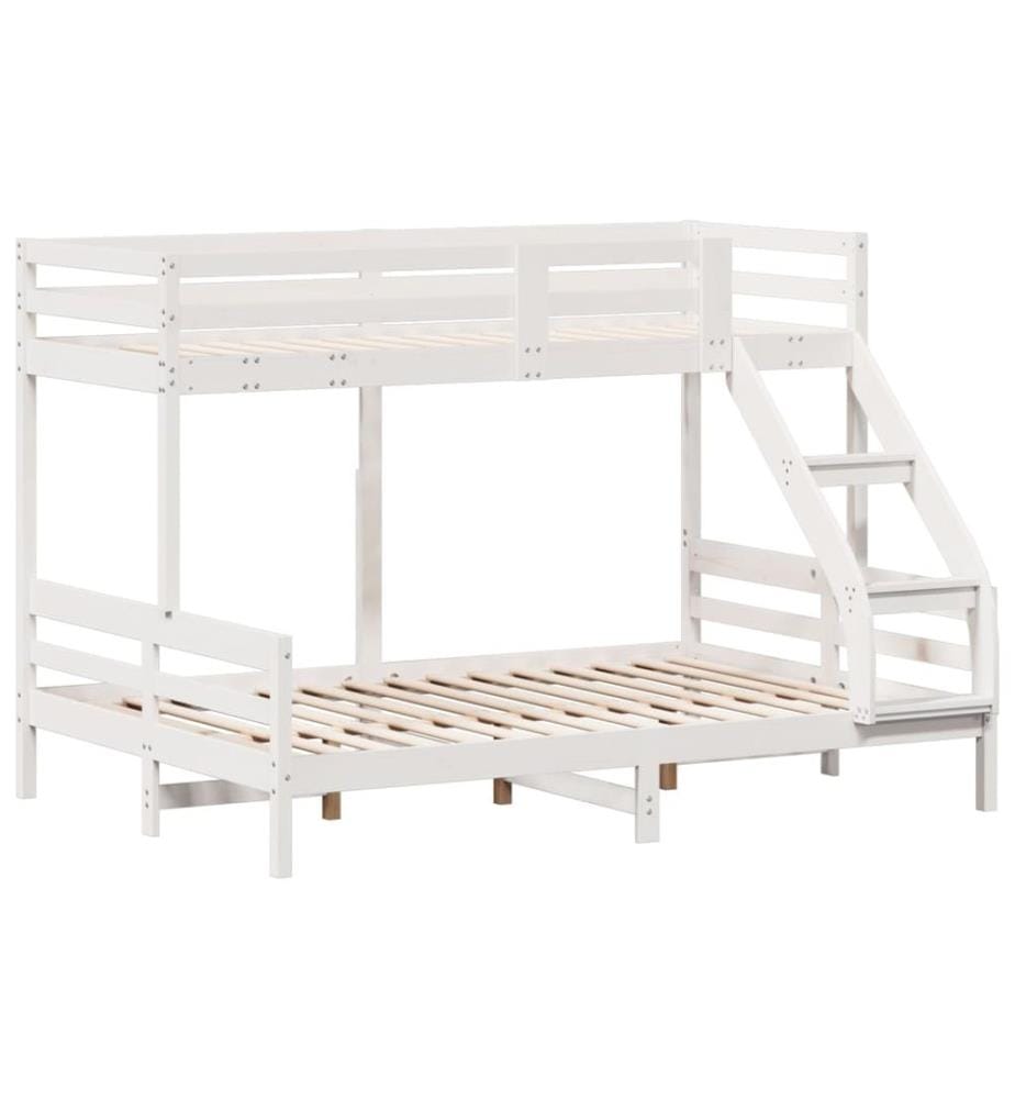 Lit superposé sans matelas 90x200/140x200 cm blanc bois massif