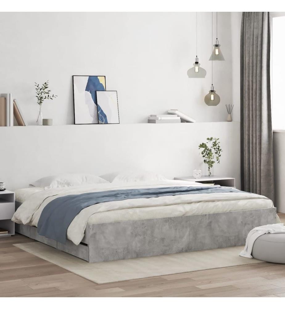 Cadre de lit avec tiroirs sans matelas gris béton 180x200 cm