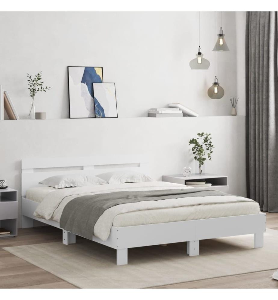 Cadre de lit avec LED sans matelas blanc 140x200 cm