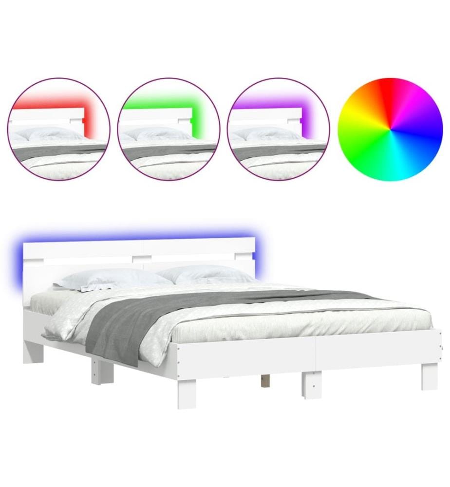 Cadre de lit avec LED sans matelas blanc 140x200 cm