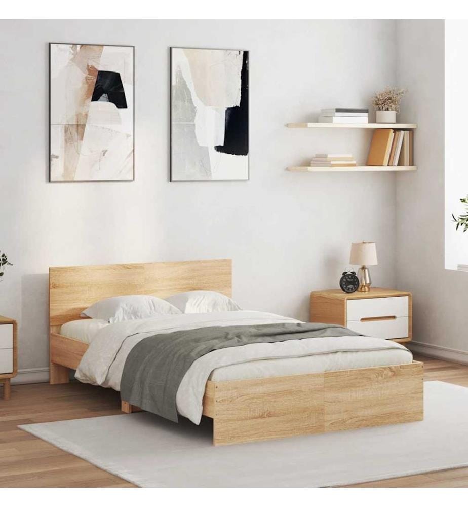 Bettgestell mit Kopfteil LED-Beleuchtung Sonoma-Eiche 140x200cm