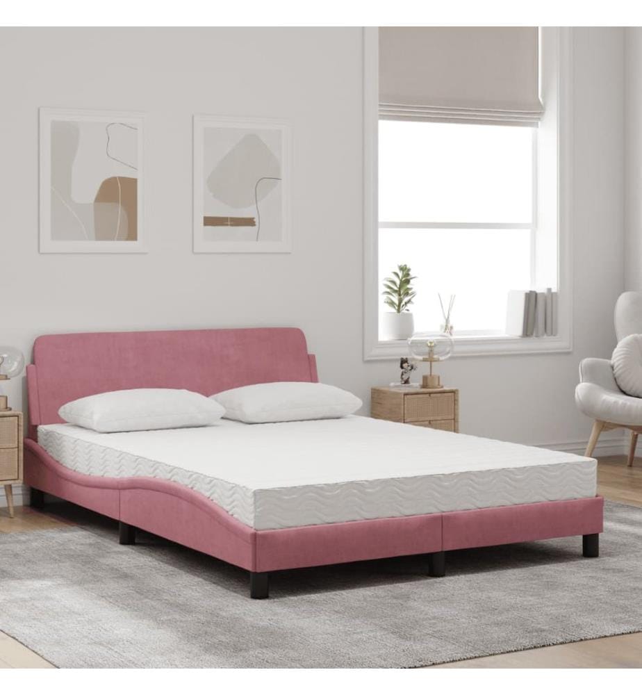 Lit avec matelas Dover rose 120x200 cm velours