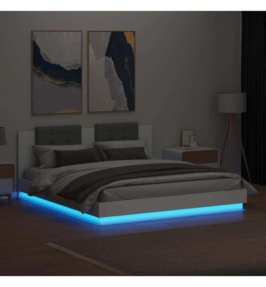 Cadre de lit avec LED sans matelas blanc 180x200 cm