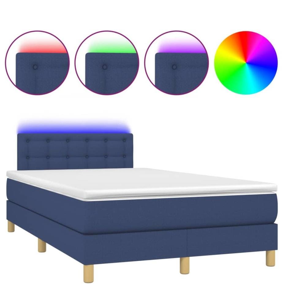 Boxspringbett mit Matratze & LED Blau 120x190 cm Stoff