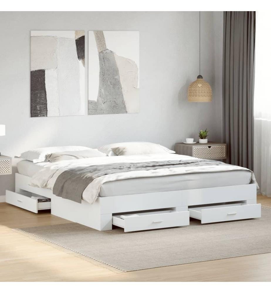 Cadre de lit avec tiroirs sans matelas blanc 200x200 cm
