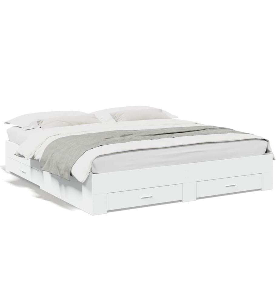 Cadre de lit avec tiroirs sans matelas blanc 200x200 cm
