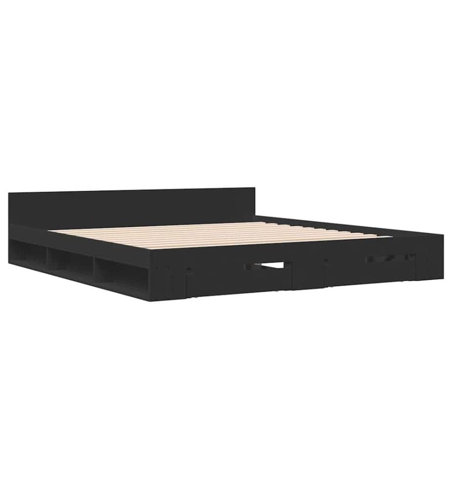 Cadre de lit avec tiroirs sans matelas noir 180x200 cm