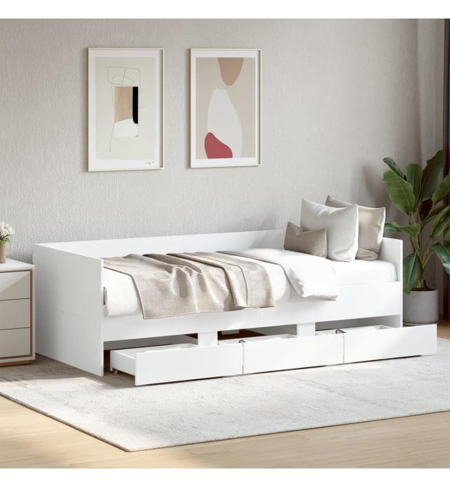 Lit de jour avec tiroirs sans matelas blanc 90x200 cm