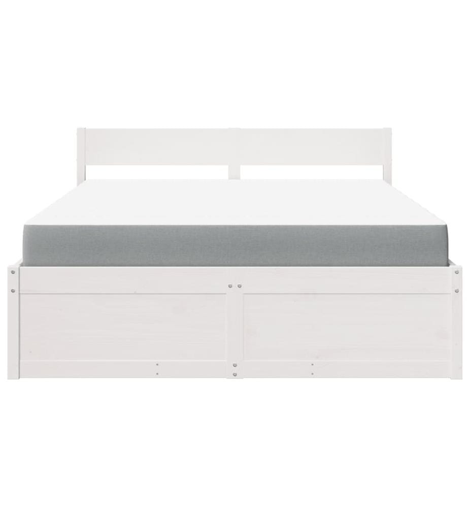 Lit avec tiroirs et matelas blanc 160x200 cm bois massif de pin