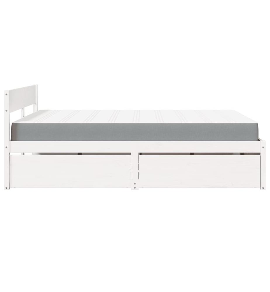 Lit avec tiroirs et matelas blanc 160x200 cm bois massif de pin