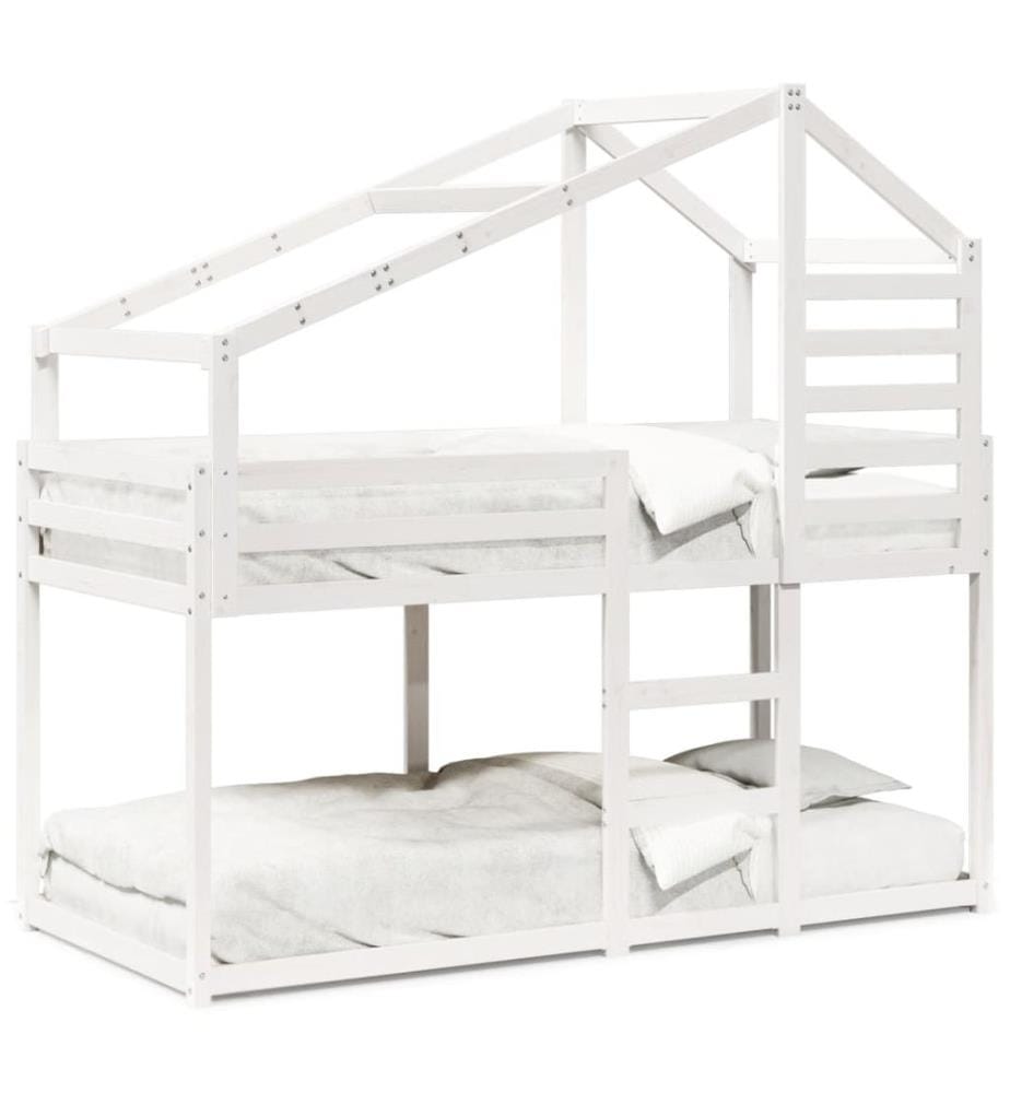 Lit superposé sans matelas blanc 90x200 cm bois de pin massif