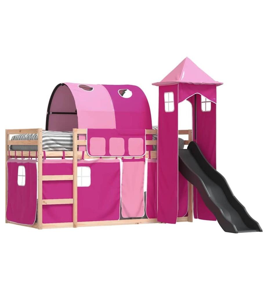 Lit superposé sans matelas avec toboggan et rideaux 90x200 cm