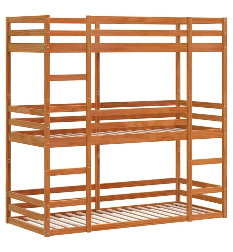 Lit superposé triple sans matelas 90x190 cm bois de pin massif