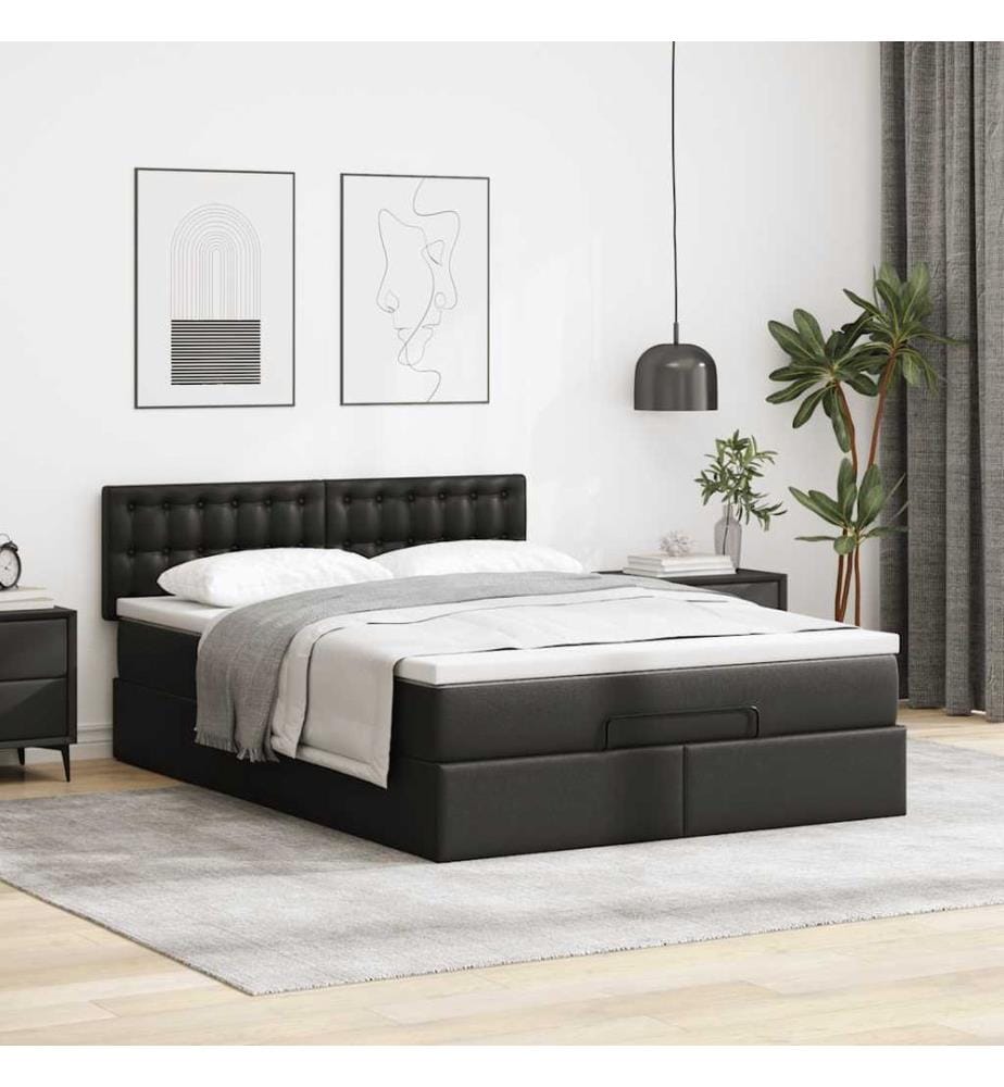Lit ottoman avec matelas & LED Noir 140x200cm similicuir