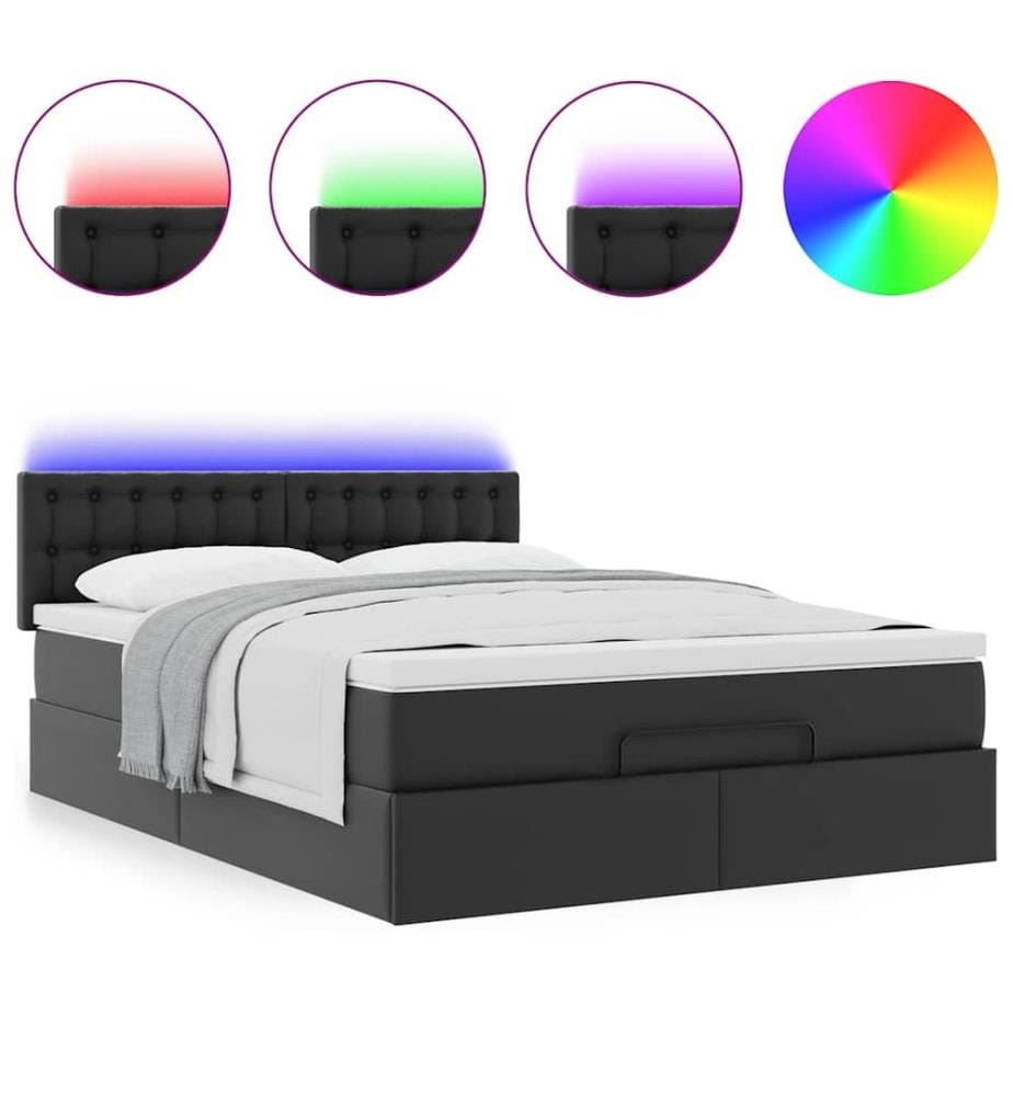 Lit ottoman avec matelas & LED Noir 140x200cm similicuir