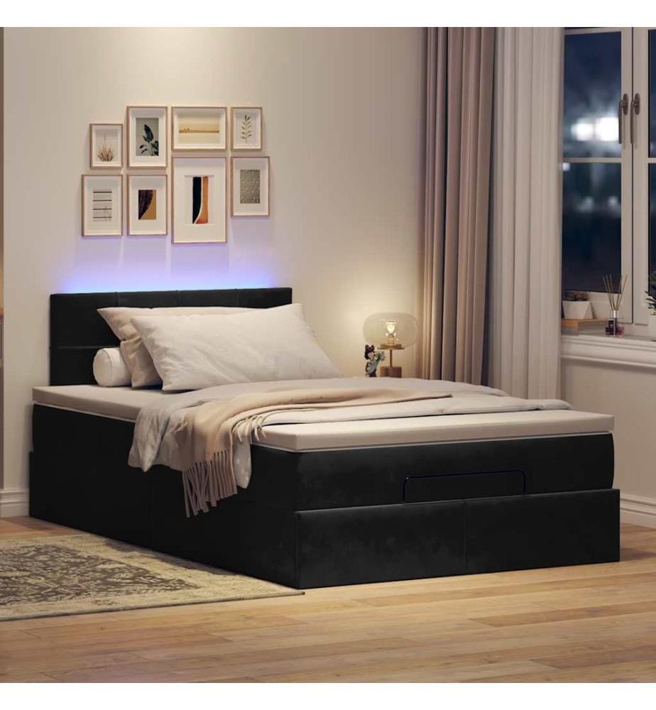 Ottomane Bett mit Matratze & LEDs Schwarz 120x190 cm Samt
