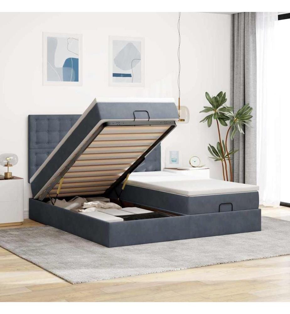 Ottoman-Bett mit Matratzen Dunkelgrau 200x200 cm Samt