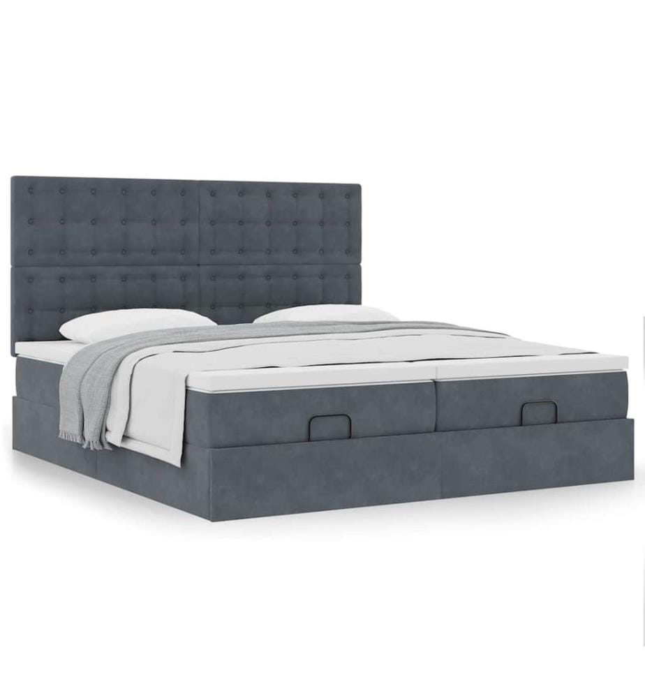Ottoman-Bett mit Matratzen Dunkelgrau 200x200 cm Samt