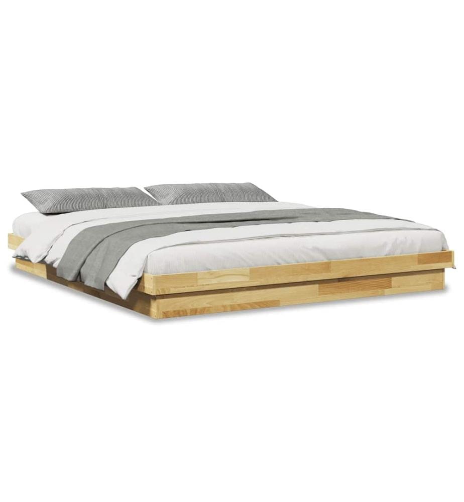 Cadre de lit sans matelas 200 x 200 cm en bois massif de chêne